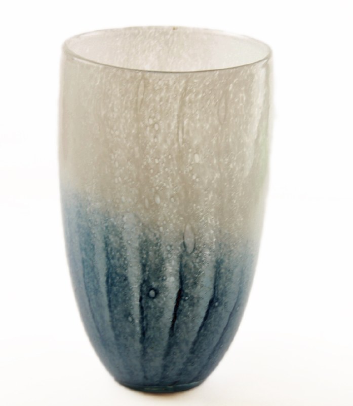 Picture of Hand Blown Glass Vase White/ Blue 29cm